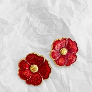 silverlià Middle-aged Vintage Exaggerated Retro Vintage Red Flower Earrings